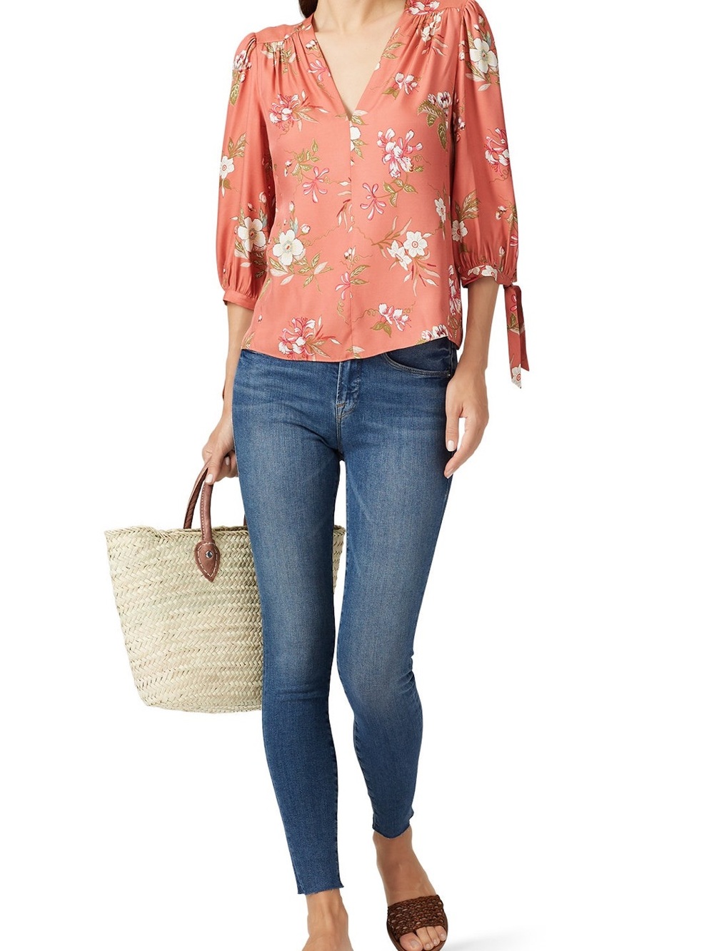 Rebecca Taylor Coral Floral V-Neck Blouse
